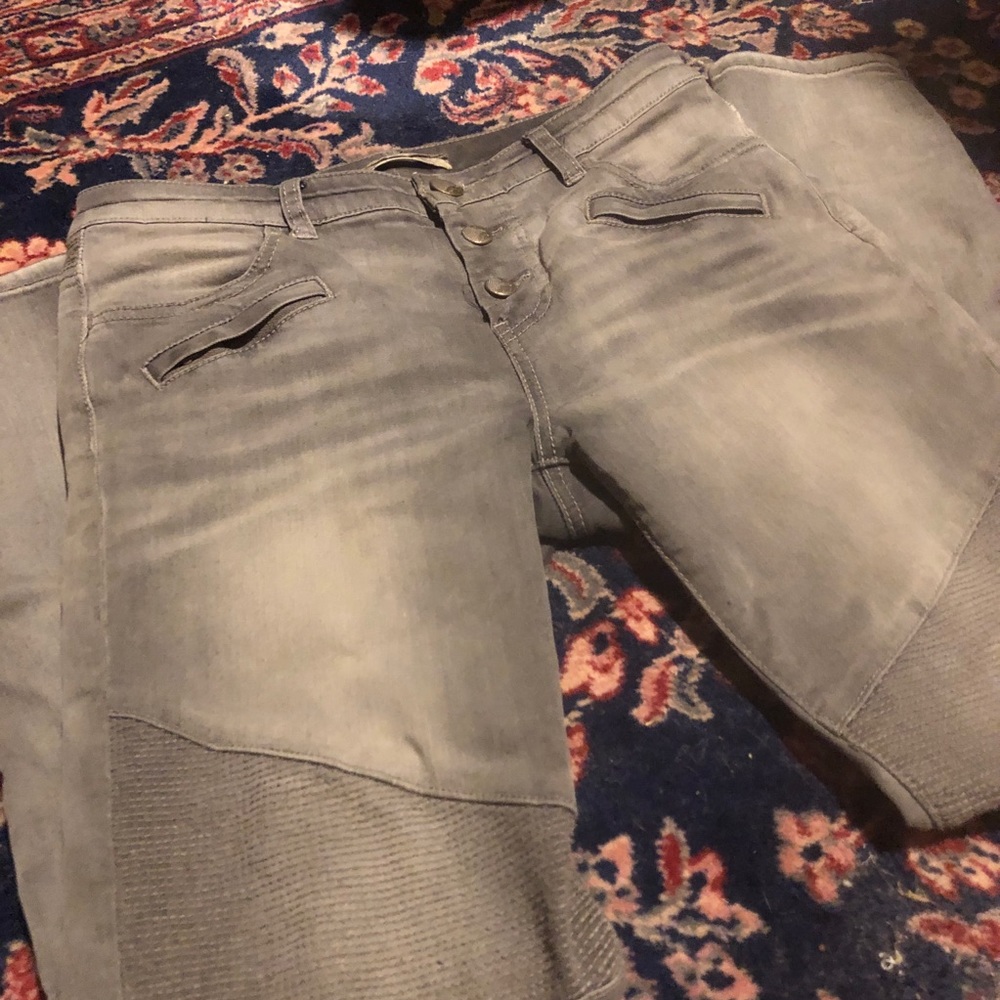 Free people grey washed Moto jeans with ankle zip